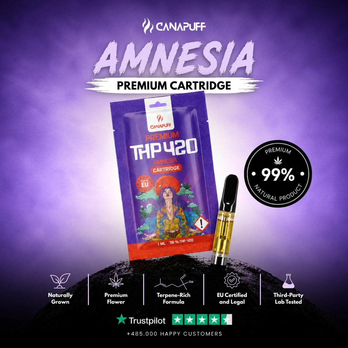 THP420 Cartridge Amnesia 79% – cartuccia per vape, foto 2