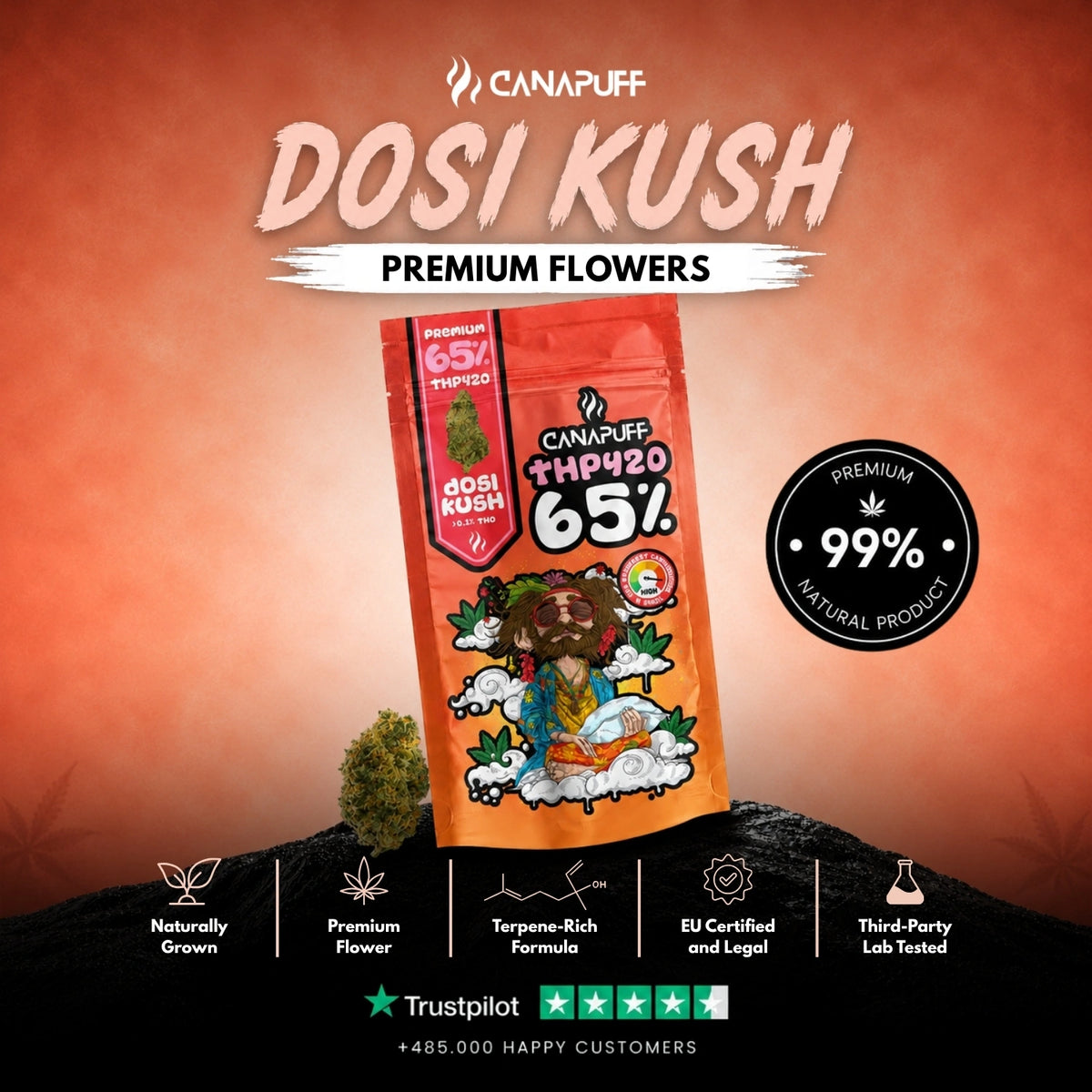 THP420 Fiori Dosi Kush 65% – infiorescenze, foto 2