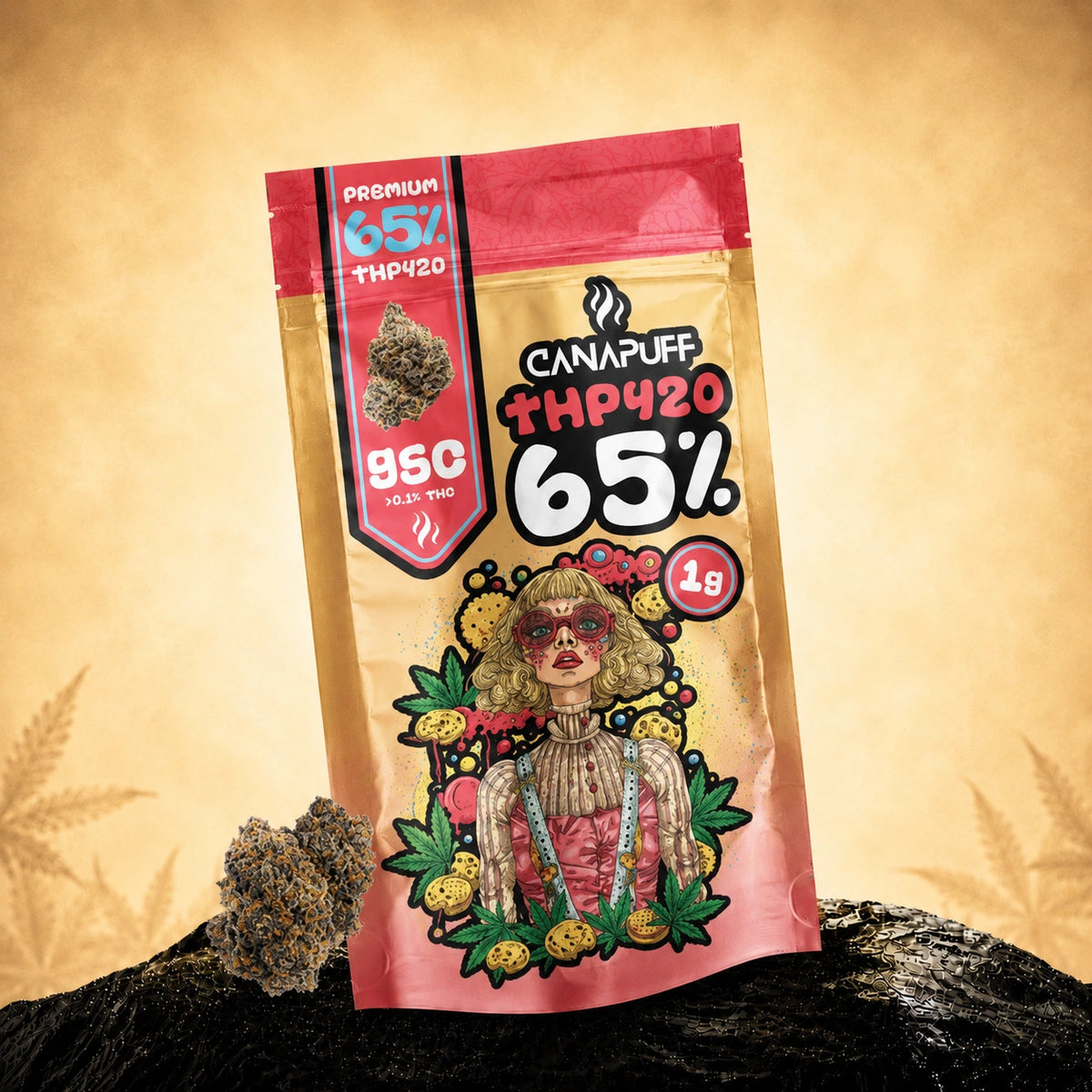 Fiori Canapuff THP420 GSC, concentrazione 65%, bustina da 1g