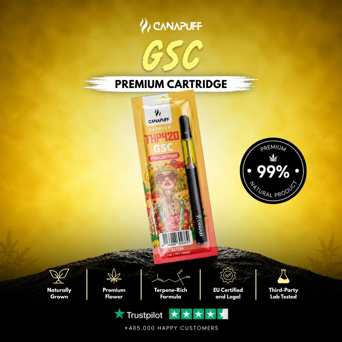 THP420 Pen+Cartridge GSC 79% – vape pen con cartuccia, foto 2
