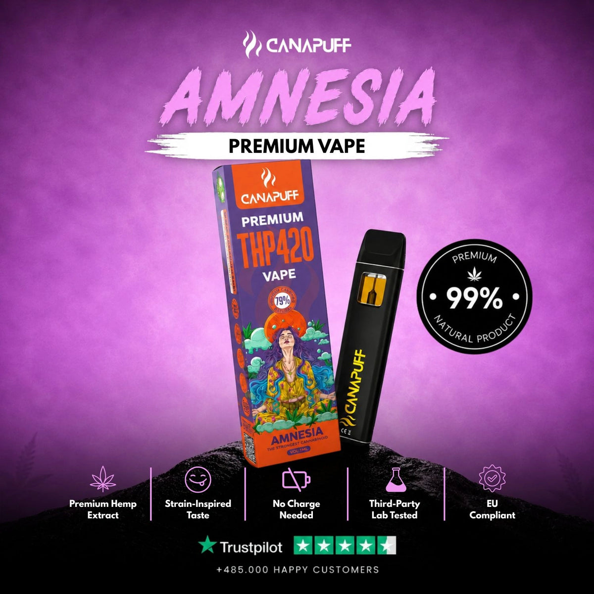 THP420 Vape Amnesia 79% 1ml – vape pen usa e getta, foto 2