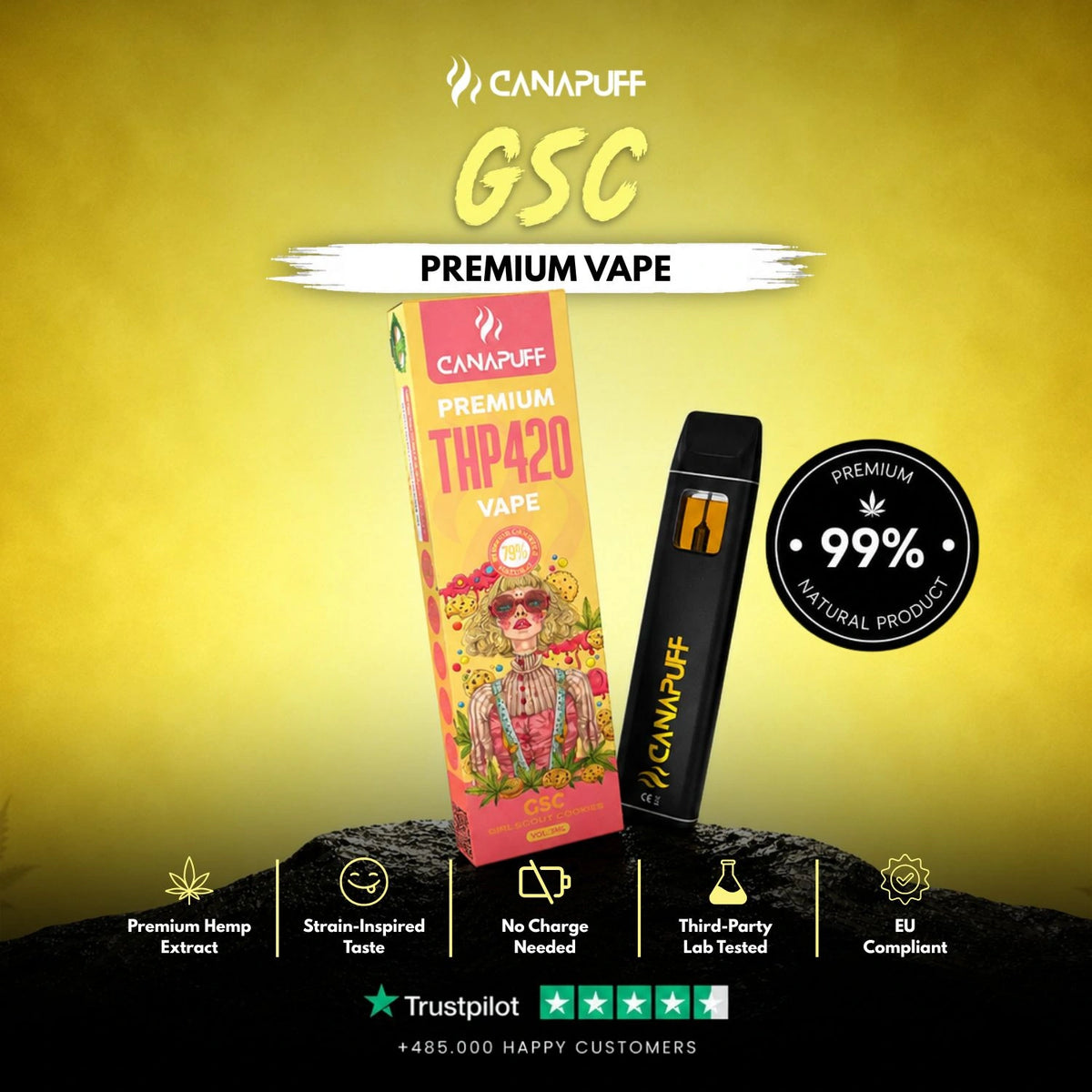 THP420 Vape GSC 79% 1ml – vape pen usa e getta, foto 2