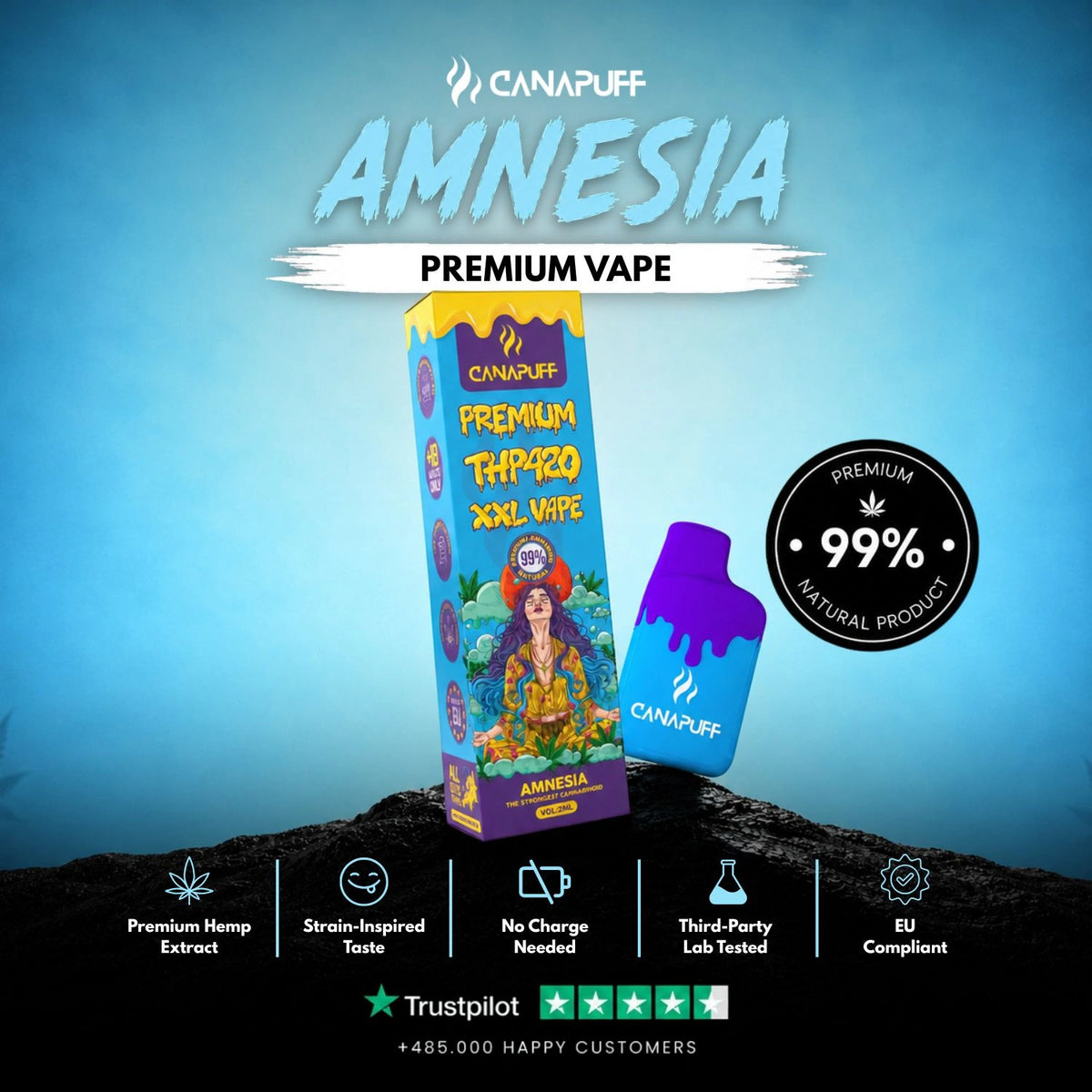 THP420 XXL Vape Amnesia 99% 2ml – vape pen usa e getta, foto 2