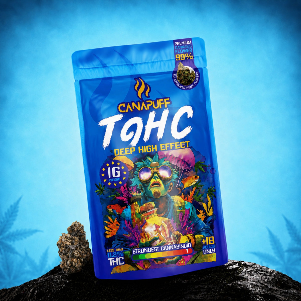 Canapuff TⳊHC Flowers Deep High Effect, bustina da 16g, concentrazione di cannabinoidi 99%