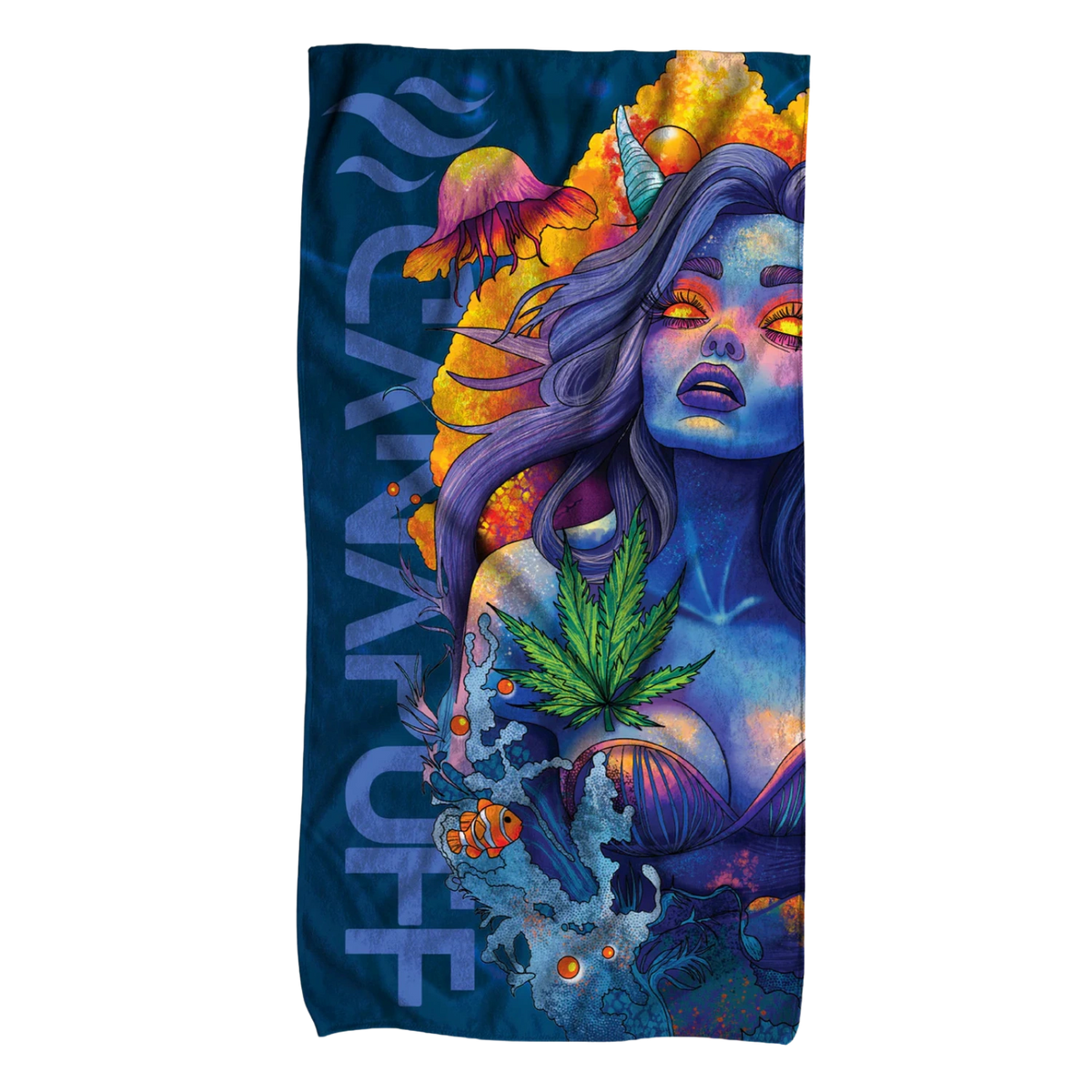 Asciugamano Canapuff Blue Dream con illustrazione psichedelica colorata