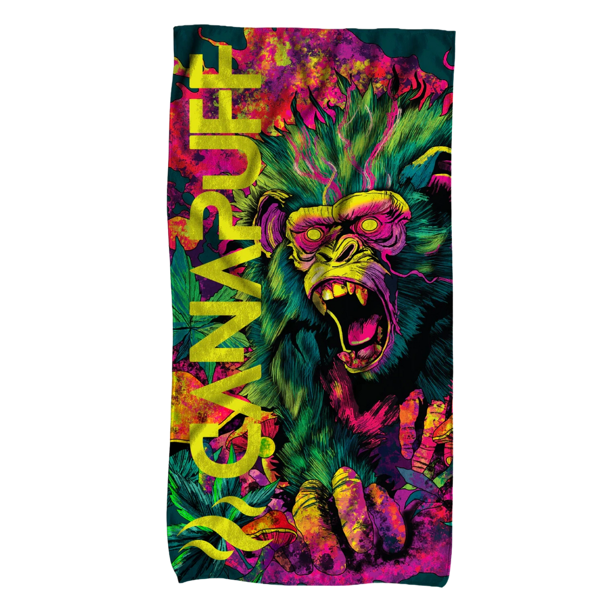 Asciugamano Canapuff Jungle Monkey con grafica colorata di scimmia e tropicale