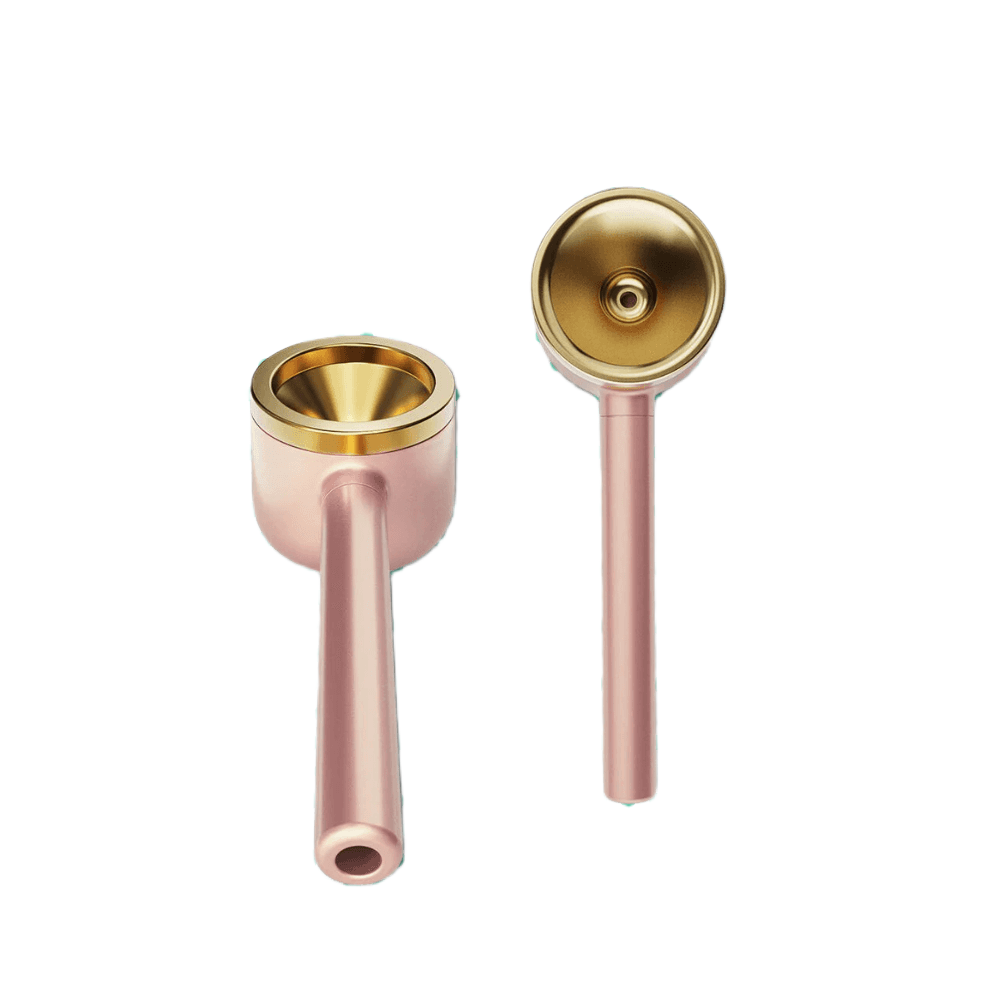 Vessel Pipe, pipa da mano di metallo oro rosa con fornello e stelo dorati
