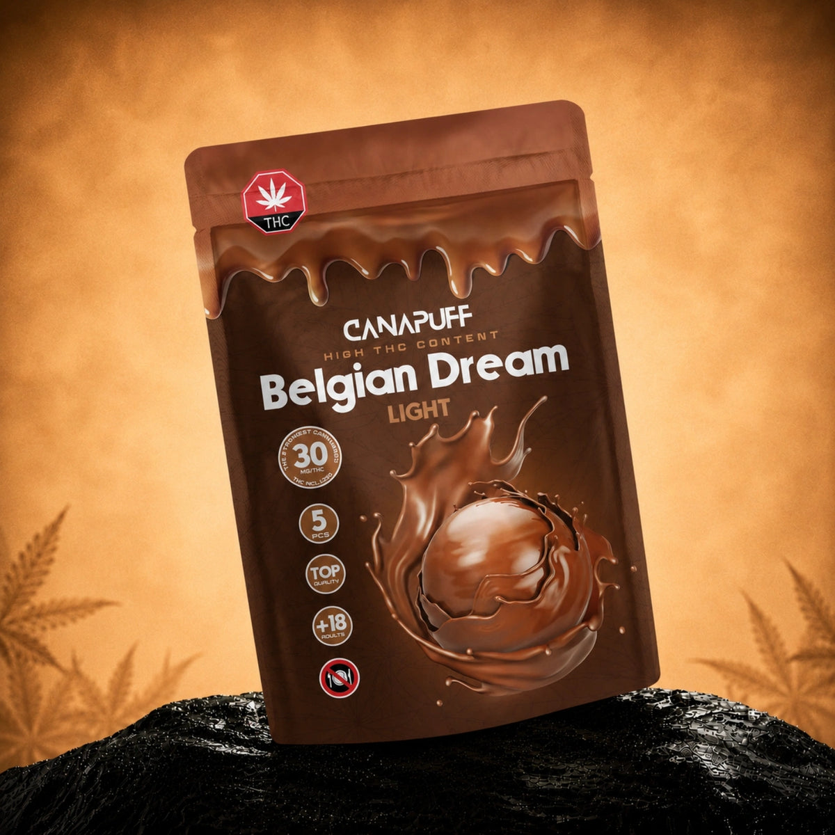 Canapuff Delta 9 Chocolate Milk, praline di cioccolato con Delta-9 THC da canapa, 5 pezzi