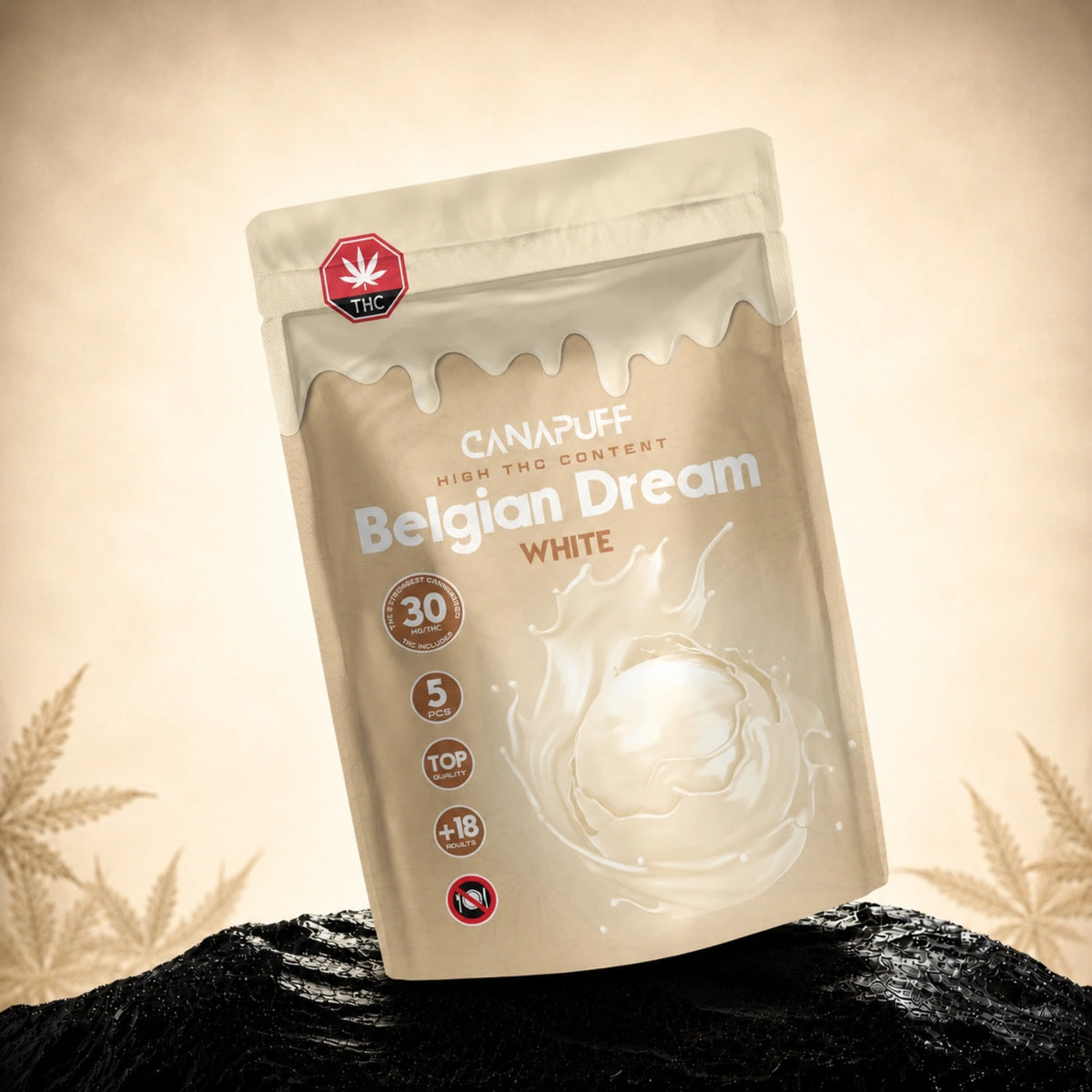 Praline di cioccolato bianco Canapuff Belgian Dream, Delta-9 THC da canapa, 30 mg al pezzo, 5 pezzi